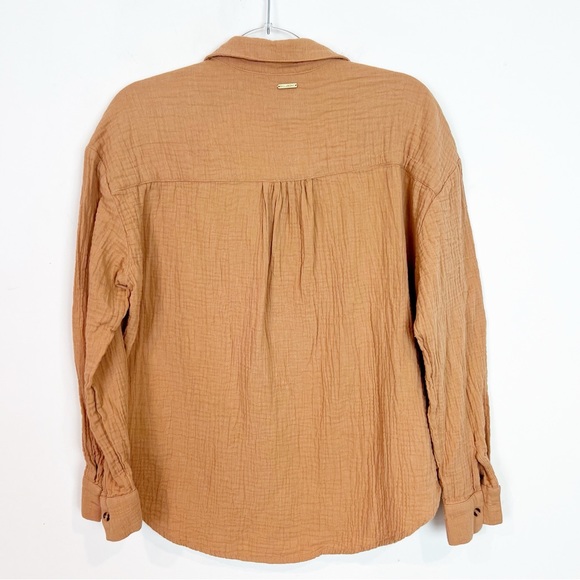 BILLABONG ORANGE CRINKLE GAUZE BUTTON FRONT LONG SLEEVE BLOUSE WOMENS SMALL - Picture 6 of 12